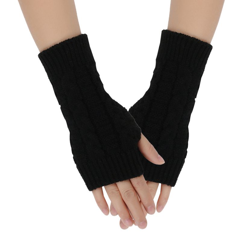 Fashion Black Acrylic Knitted Fingerless Gloves