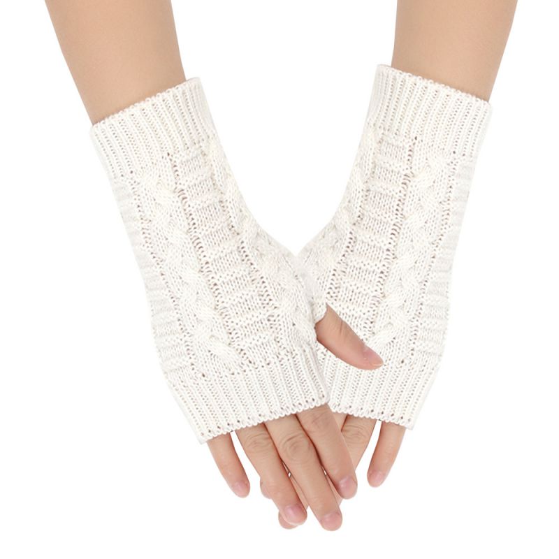 Fashion White Acrylic Knitted Fingerless Gloves