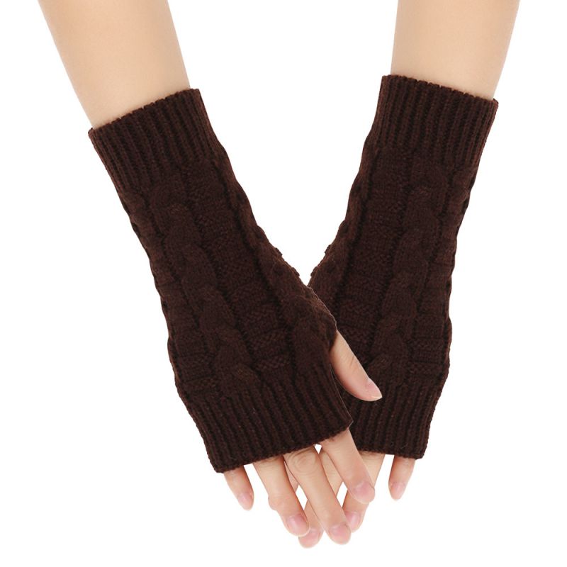 Fashion Brown Acrylic Knitted Fingerless Gloves