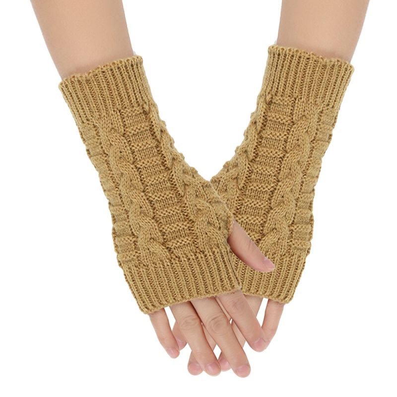 Fashion Camel Acrylic Knitted Fingerless Gloves