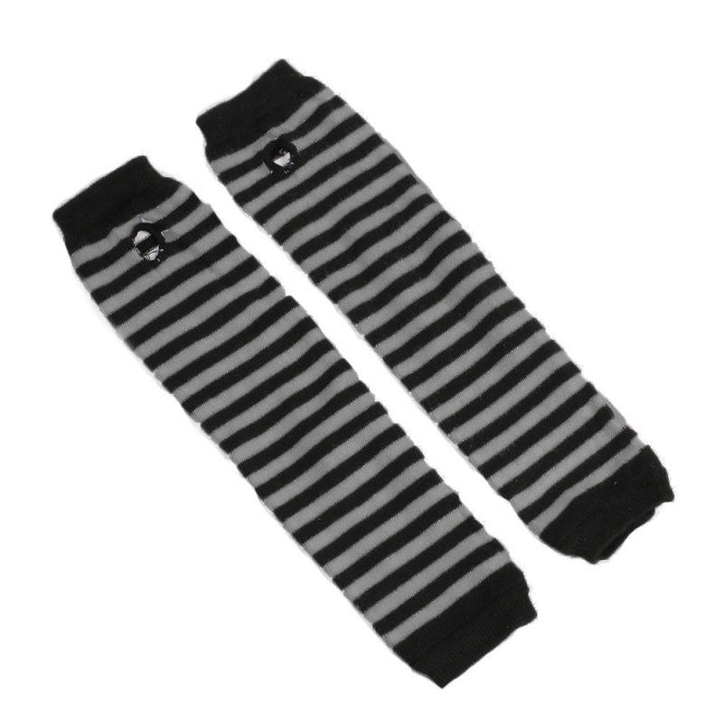 Fashion Black Gray/stripes 4 Polyester Striped Knit Long Fingerless Gloves
