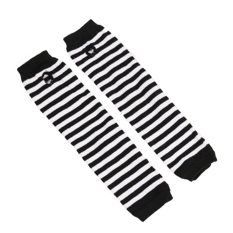 Fashion Black And White/stripes 5 Polyester Striped Knit Long Fingerless Gloves