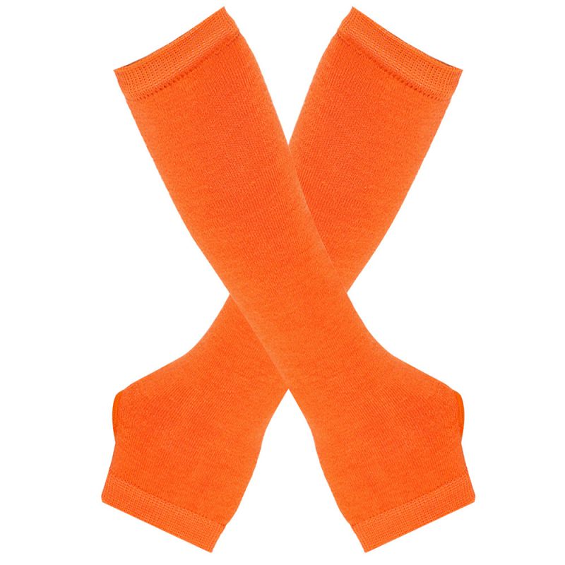 Fashion 36# Pure Orange Polyester Printed Knitted Long Fingerless Gloves