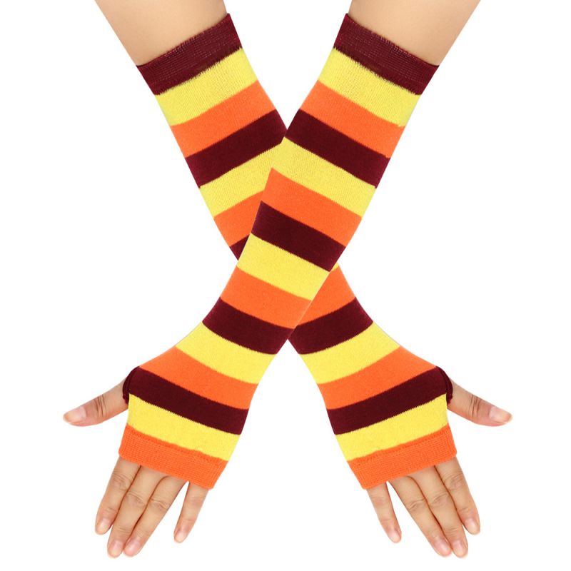 Fashion 38#thanksgiving/wide Strip Polyester Striped Knit Long Fingerless Gloves
