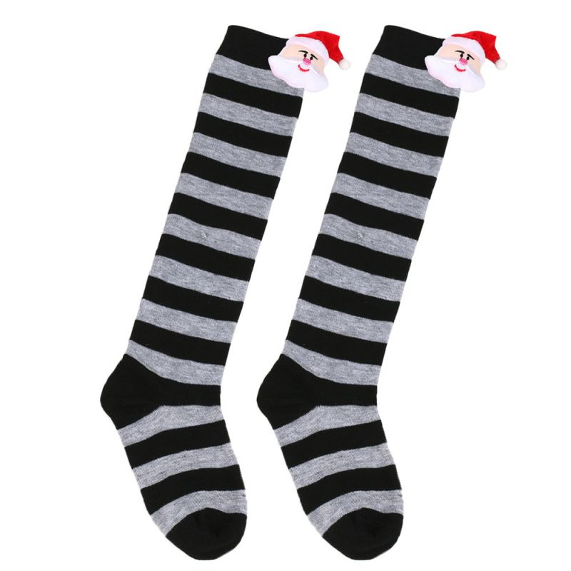 Fashion 3# Gray And Black Stripes/old Man Head Doll Polyester Three-dimensional Christmas Striped Knitted Stockings