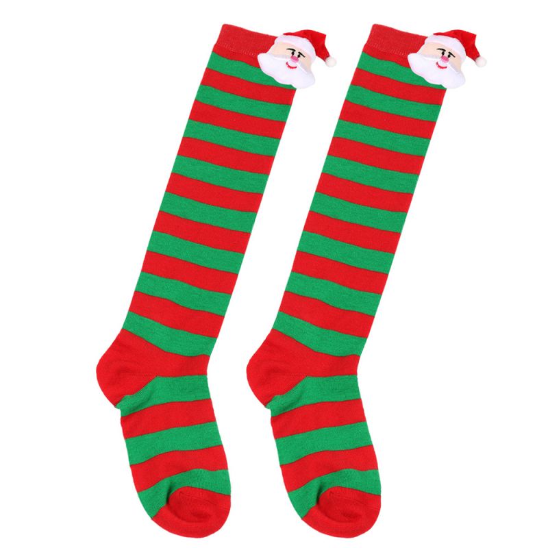 Fashion 9# Red And Green Stripes/old Man Head Doll Polyester Three-dimensional Christmas Striped Knitted Stockings