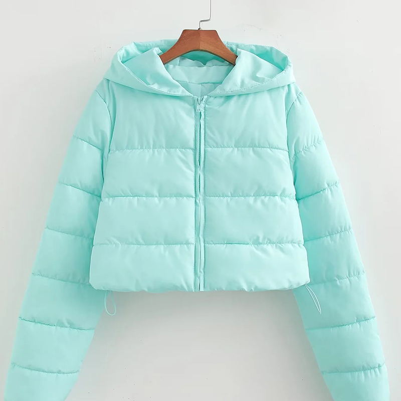 Fashion Light Green Polyester Hooded Zipped Jacket