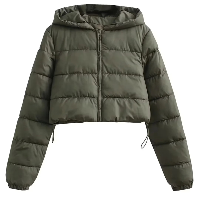 Fashion Army Green Polyester Hooded Zipped Jacket