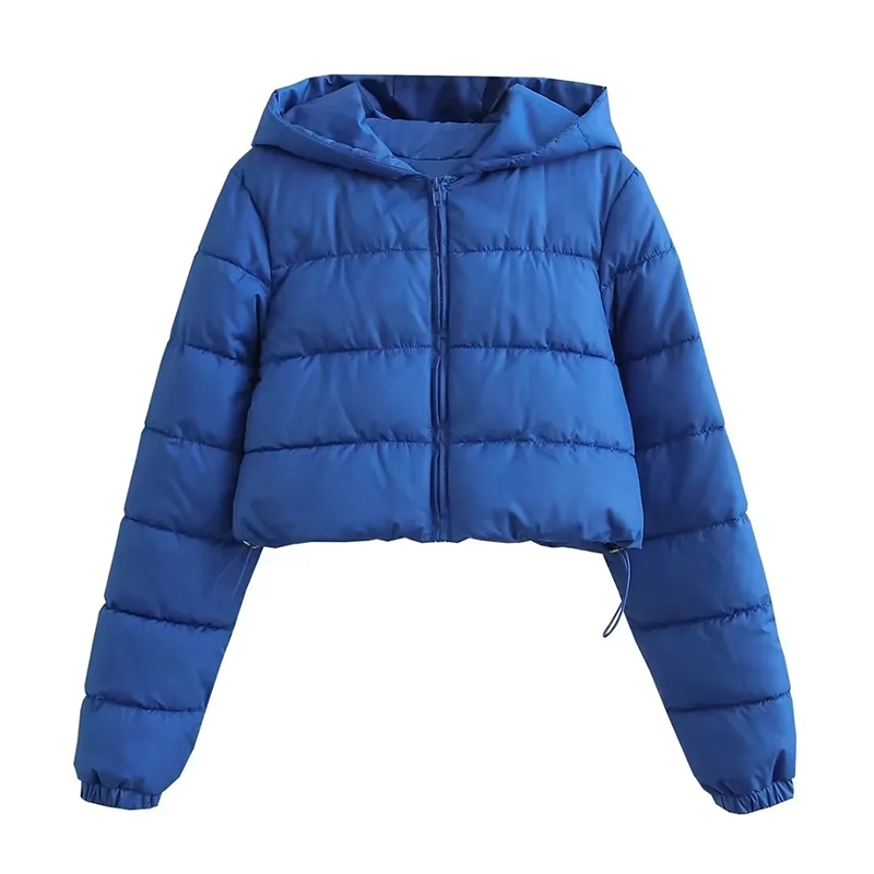 Fashion Blue Polyester Hooded Zipped Jacket