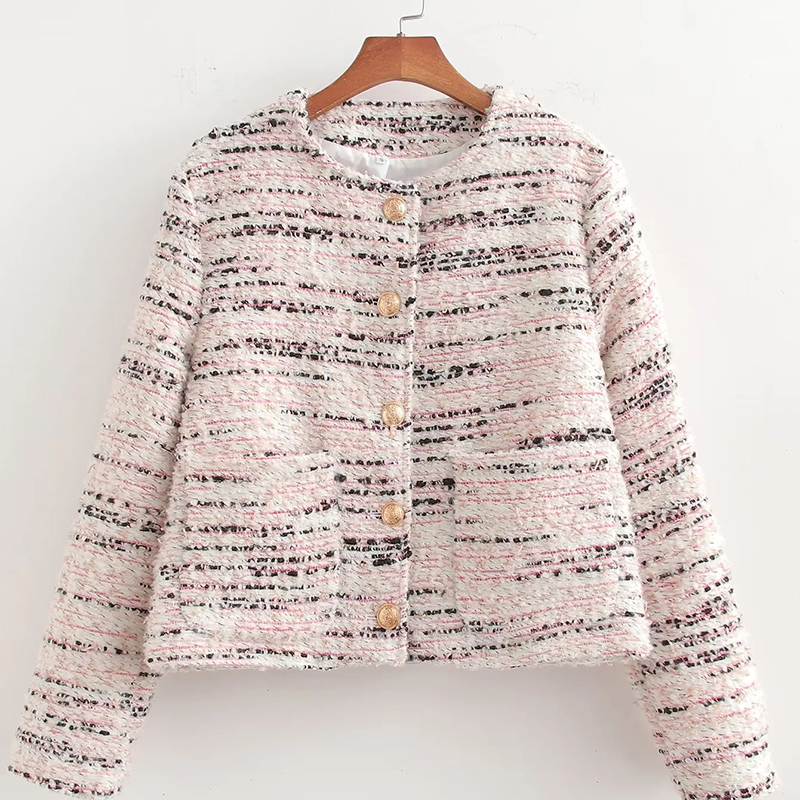Fashion Printing Polyester Slub Buttoned Jacket