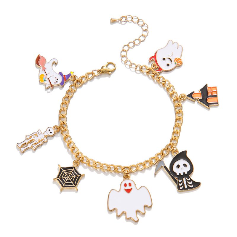 Fashion Gold Alloy Dripping Skull Ghost Spider Web Bracelet