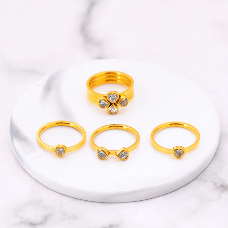 Fashion White Diamond Titanium Steel Diamond Love Ring Set