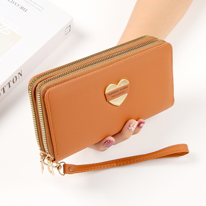 Fashion Brown Double Zipper Double Layer Large Capacity Wallet