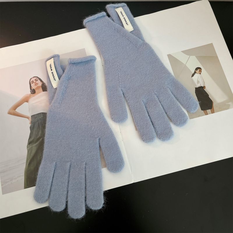 Fashion Gray Blue Slit-f99 Gloves Knitted Patch Five-finger Gloves