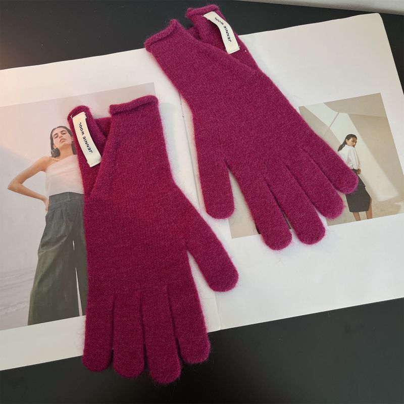 Fashion Rose Red Slit-f99 Gloves Knitted Patch Five-finger Gloves