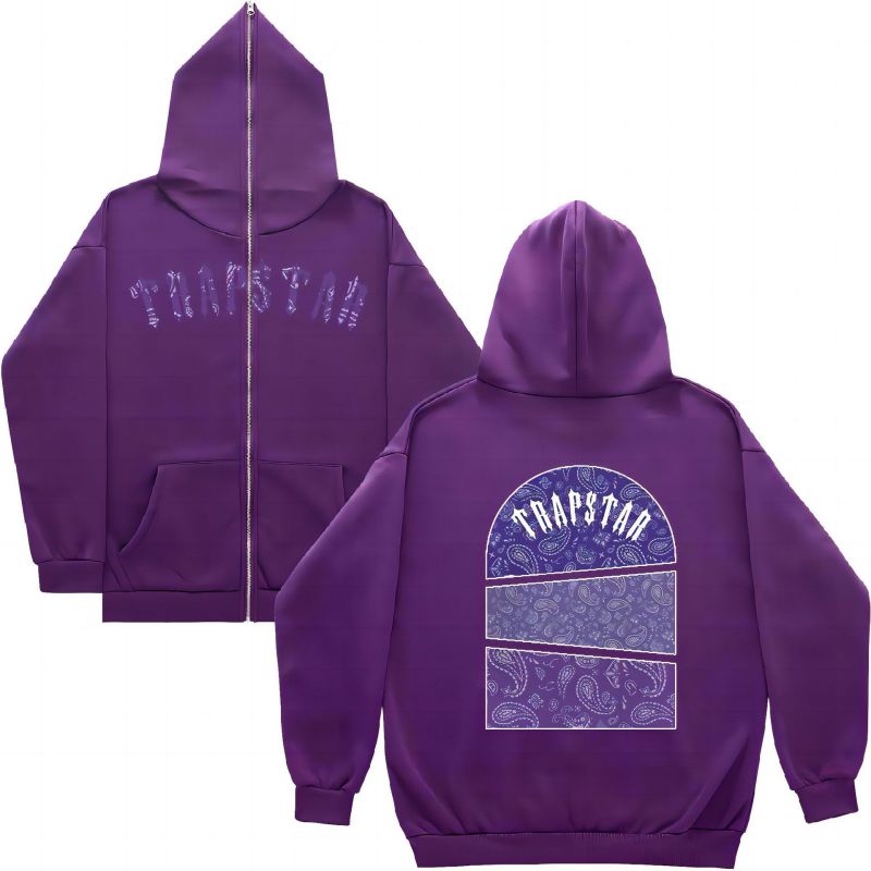 Fashion Purple 312 Polyester Printed Zip Hooded Jacket