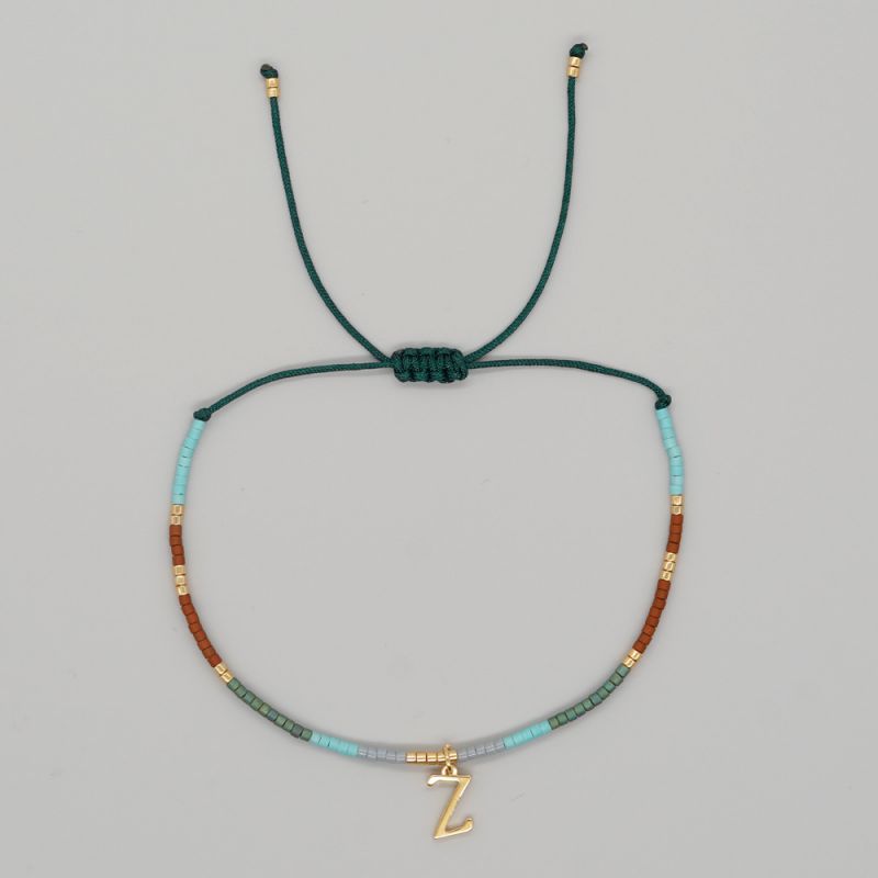 Fashion Z Contrast Color Rice Beaded 26 Letter Bracelet