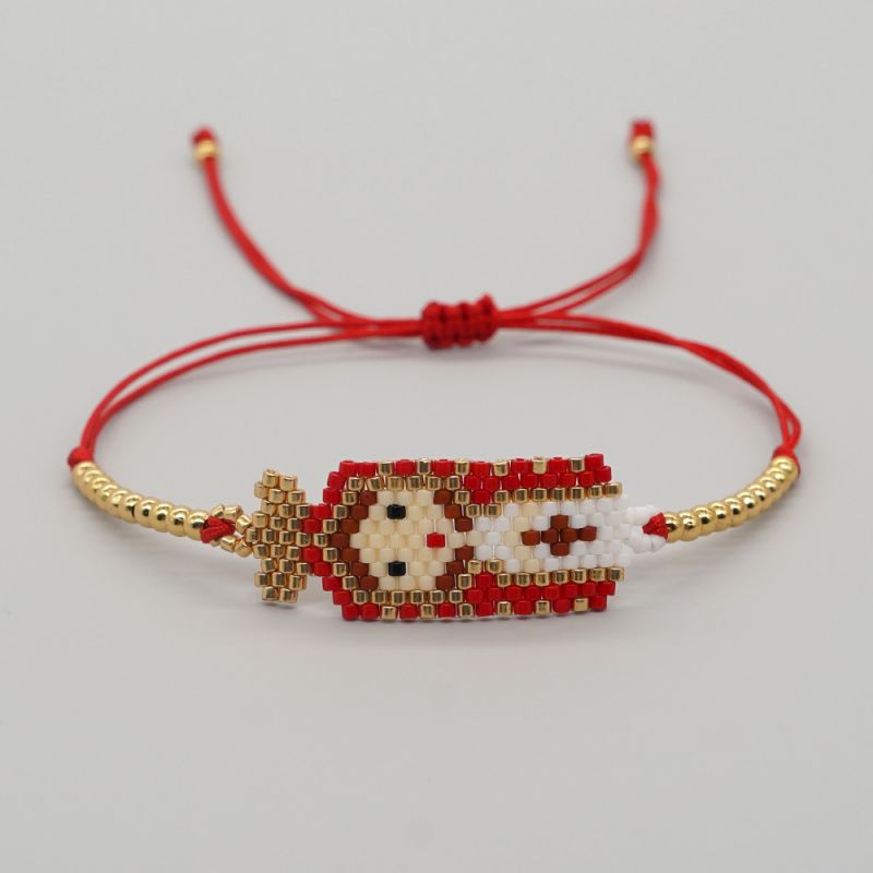 Fashion Red Gold Beaded Rice Bead Braided Geometric Bracelet