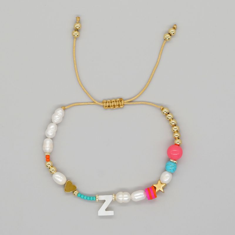 Fashion Z Geometric Gold Beads Pearl Colorful Beads Love Letter Bracelet