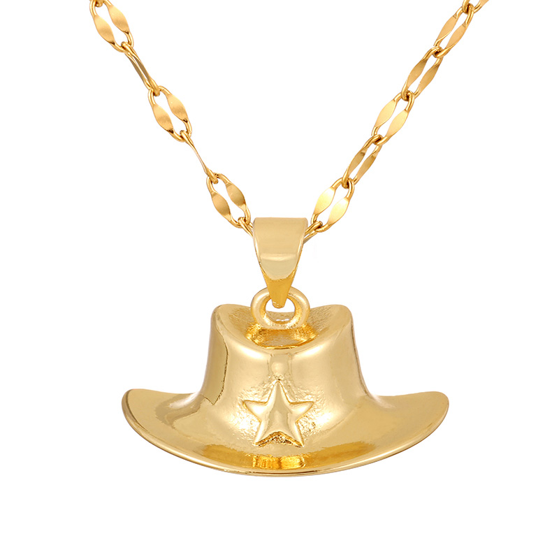 Fashion Golden 11 Titanium Steel Pentagram Hat Pendant Necklace