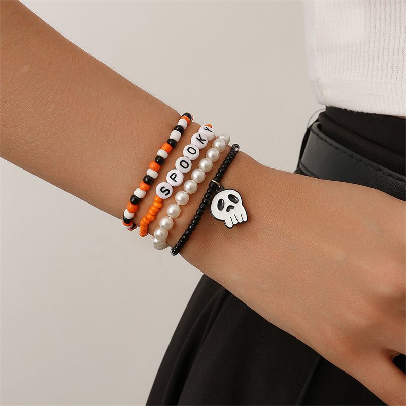 Fashion Color Rice Beads Knitted Letter Beaded Ghost Bracelet Set