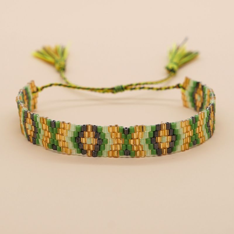 Fashion 2# Rice Beads Braided Rhombus Tassel Bracelet