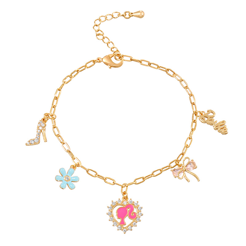 Fashion Color Copper Inlaid Zircon Drop Oil Love Girl Flower Pendant Bracelet
