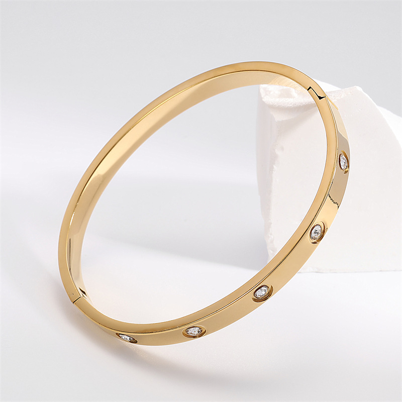 Fashion Gold Titanium Steel Diamond Geometric Bracelet