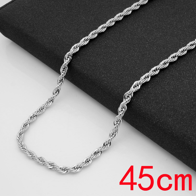 Fashion 3mm Silver-45cm Stainless Steel Geometric Twist Chain Necklace