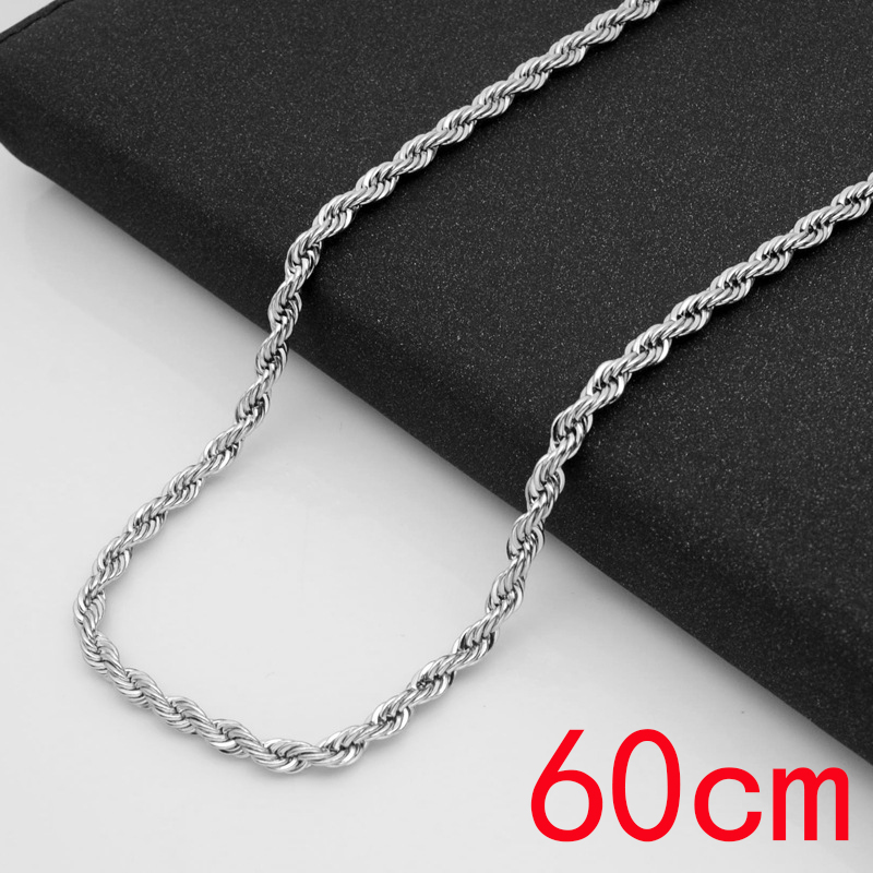 Fashion 3mm Silver-60cm Stainless Steel Geometric Twist Chain Necklace