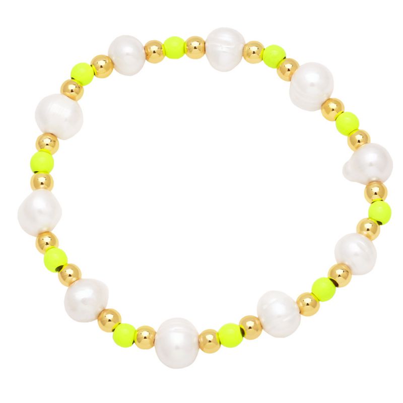 Fashion Yellow Gold Plated Copper Rice Beads And Pearl Bead Bracelet