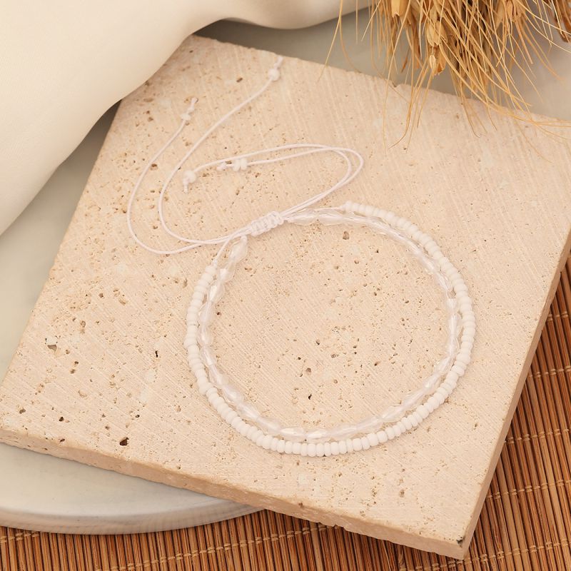 Fashion 6# White Rice Beads Crystal Beaded Braided Bracelet