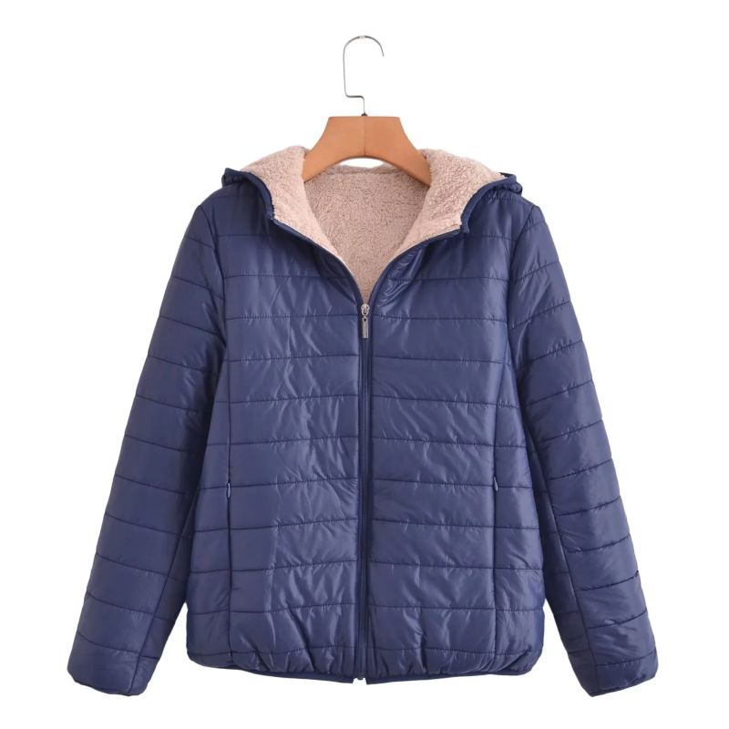 Fashion Blue Polyester Embroidery Hooded Jacket