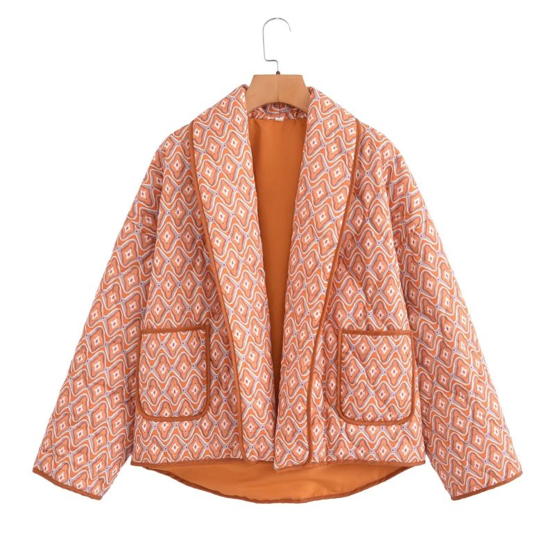 Fashion Orange Polyester Printed Long Sleeve Jacket