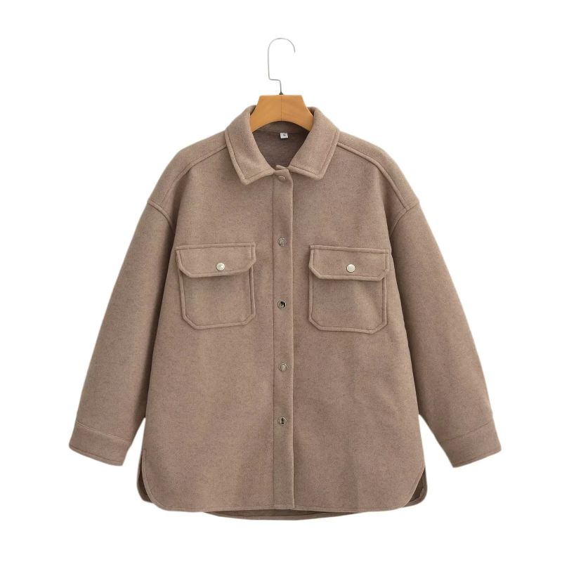 Fashion Brown Solid Color Cotton Lapel Buttoned Jacket