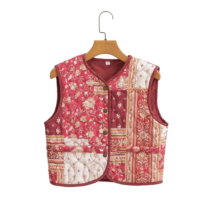 Fashion Color Polyester Printed Buttoned Vest