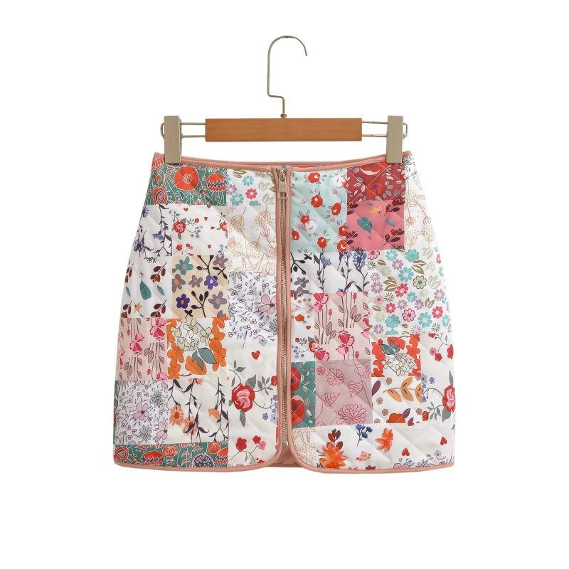 Fashion Color Polyester Printed Zipped Skirt
