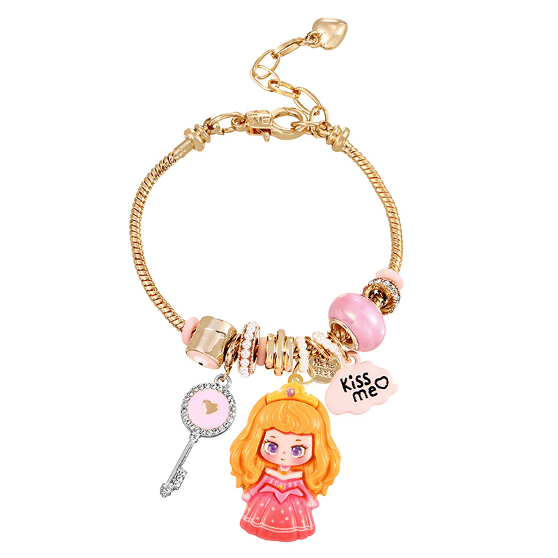 Fashion Orange Alloy Diamond Key Princess Pendant Beaded Bracelet