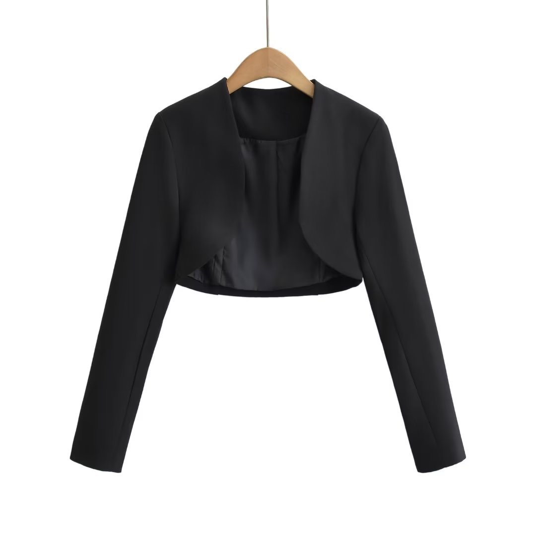 Fashion Black Polyester Long Sleeve Shawl Jacket
