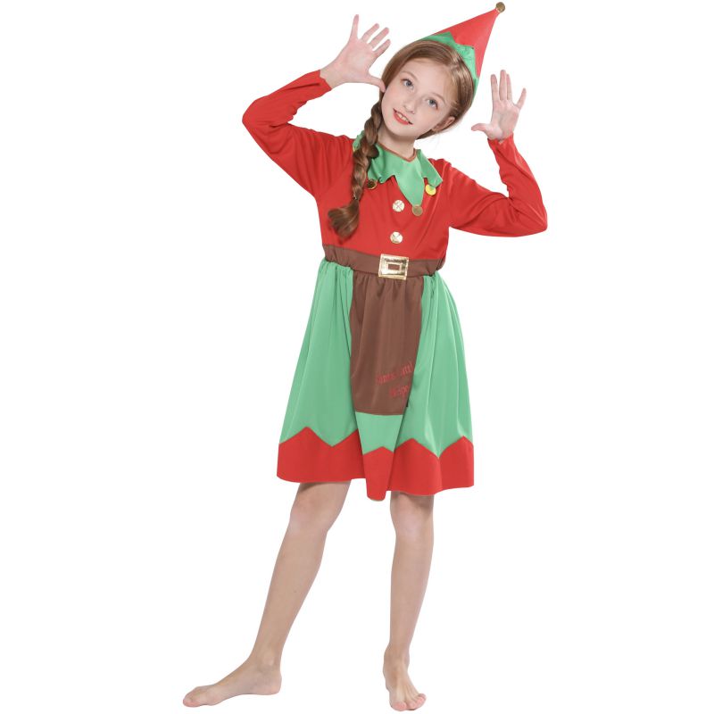 Fashion Red Polyester Christmas Elf Children's Skirt Set