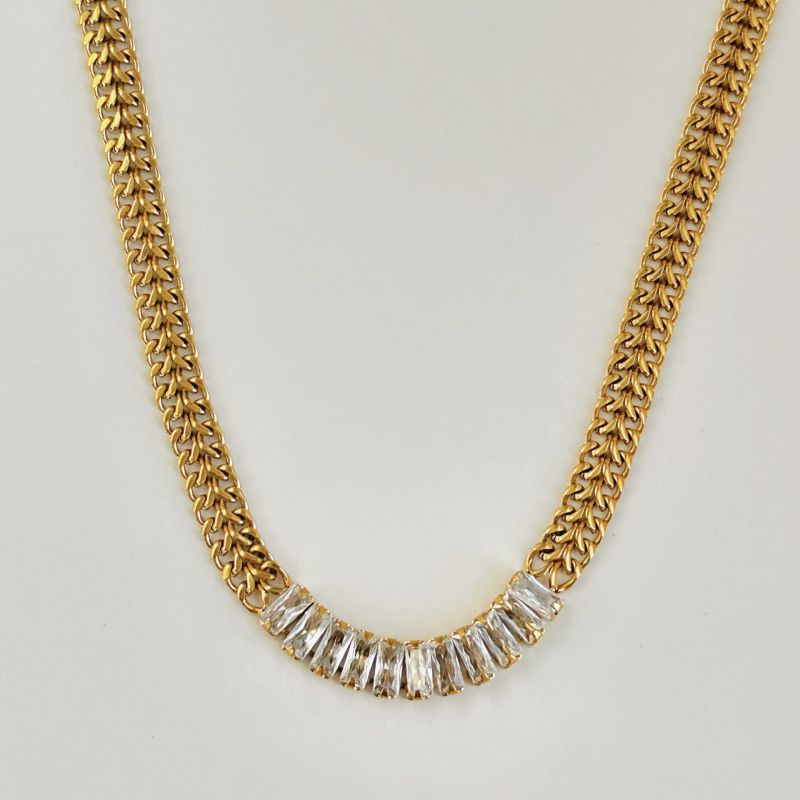 Fashion 41+5cm Necklace Titanium Steel Diamond Spliced Chain Necklace