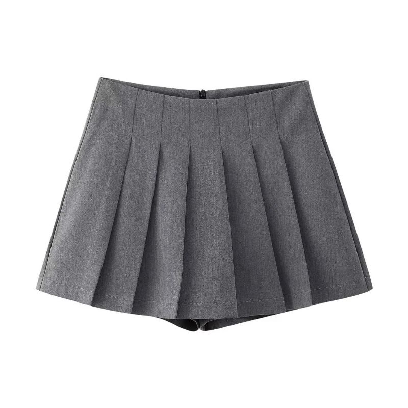 Fashion Grey Polyester Pleated Skirt