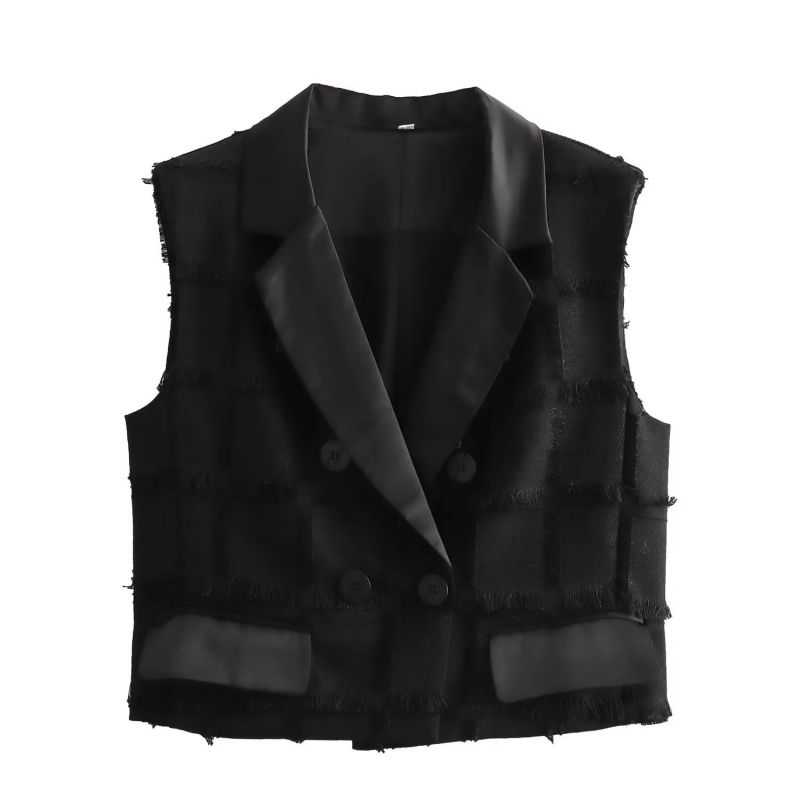 Fashion Vest Checked Fringed Double-breasted Vest