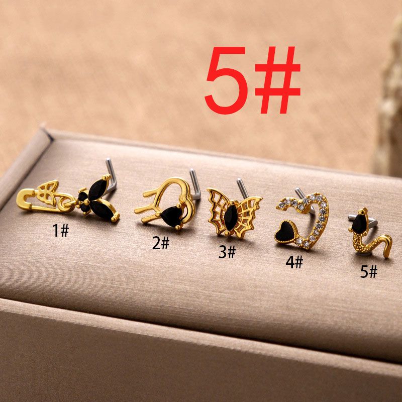 Fashion 5#gold Metal Diamond Geometric Piercing Nose Pin