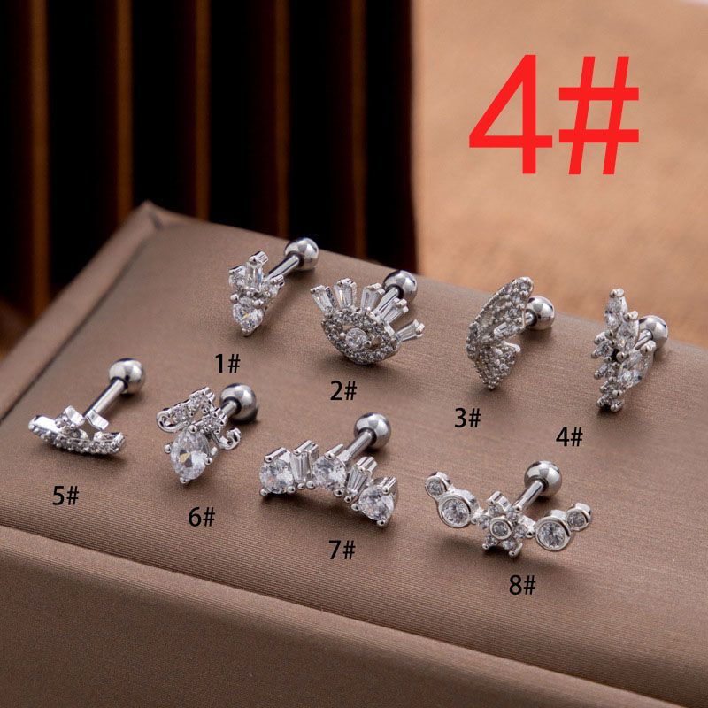 Fashion 4# Silver Stainless Steel Zirconium-inlaid Geometric Piercing Nails (single)