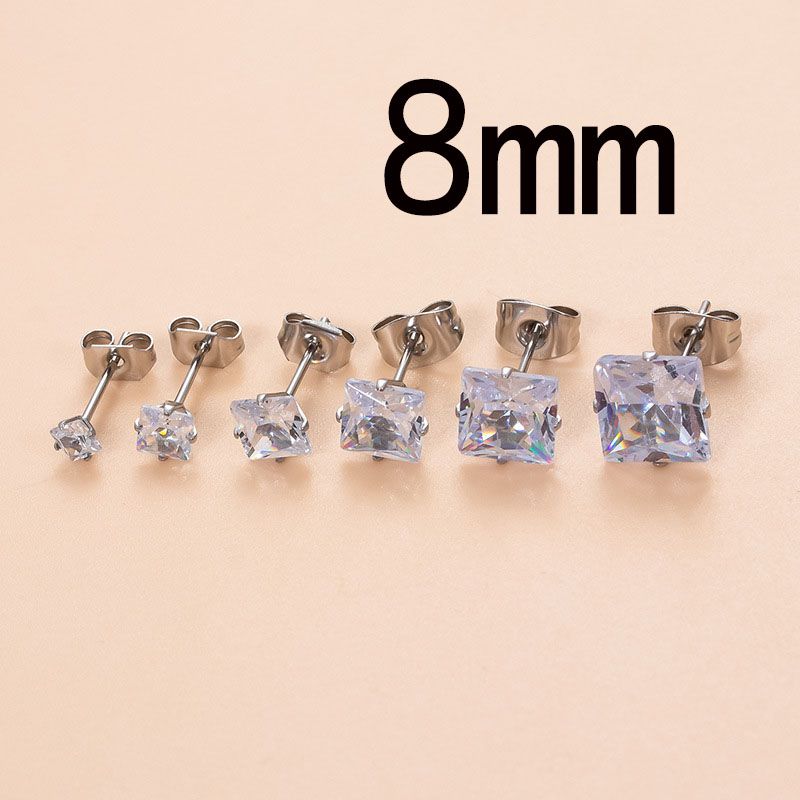 Fashion 8mm Silver Stainless Steel Diamond-encrusted Geometric Piercing Nails (single)