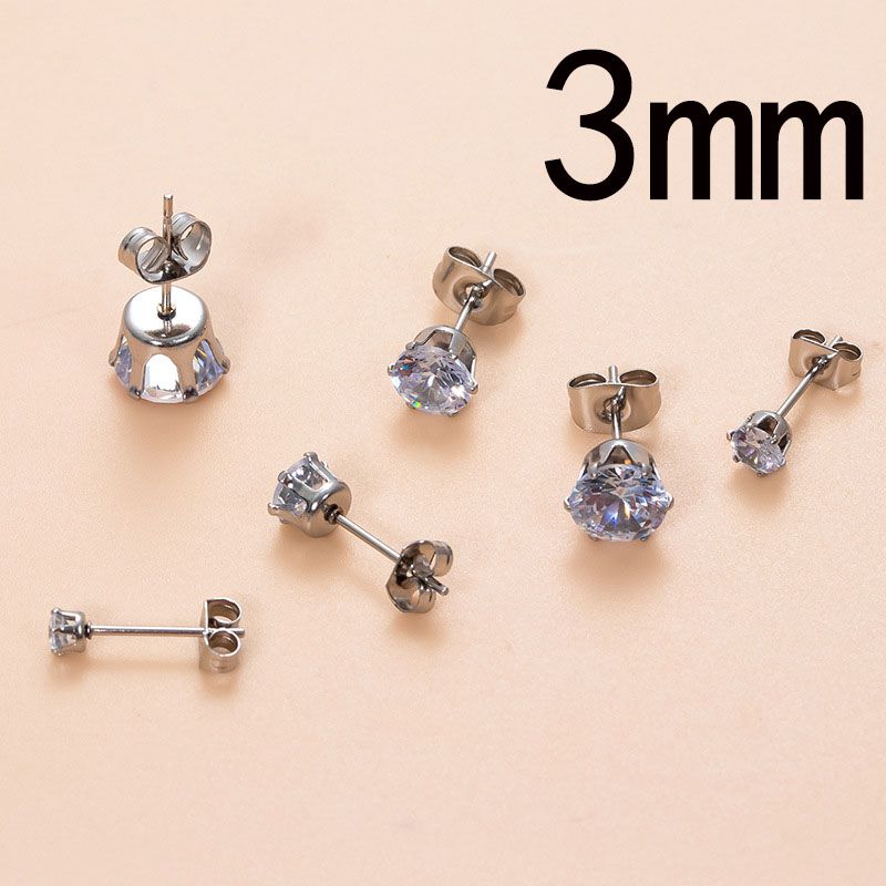 Fashion 3mm Silver Stainless Steel Diamond-encrusted Geometric Piercing Nails (single)