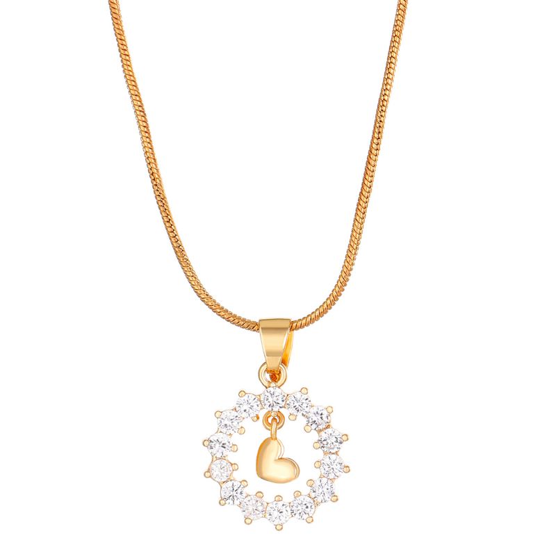 Fashion Kc Gold Copper Set With Diamonds Hollow Ring Love Necklace
