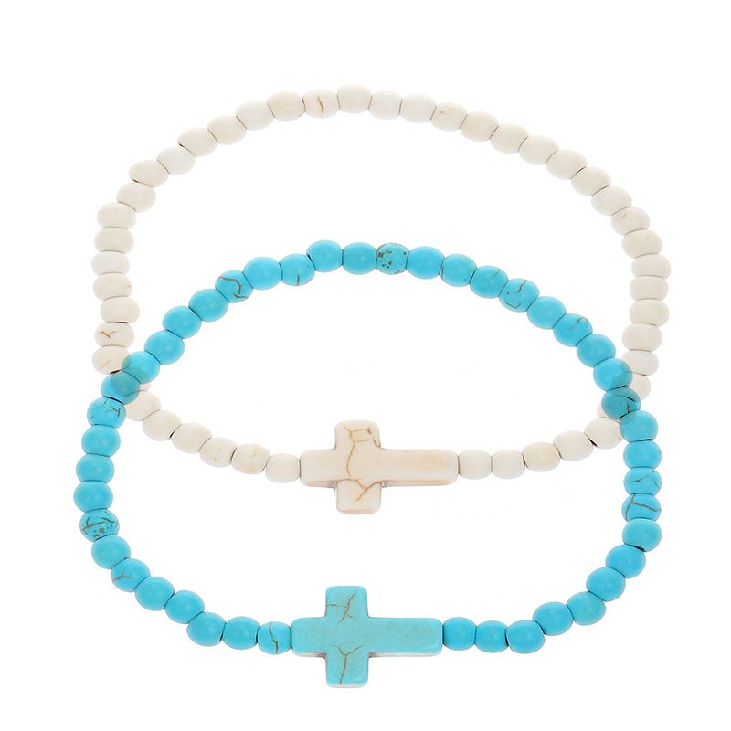 Fashion Cross Turquoise Beaded Cross Bracelet Set