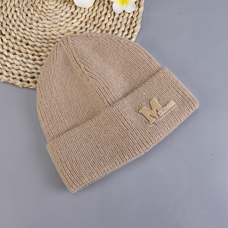 Fashion Khaki Letter Embroidered Knitted Beanie